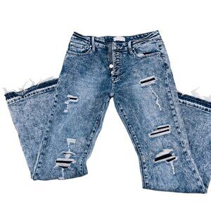 Petra 153 Jeans Distressed High-Rise Flare-Leg Jeans size 13/30 acid wash button